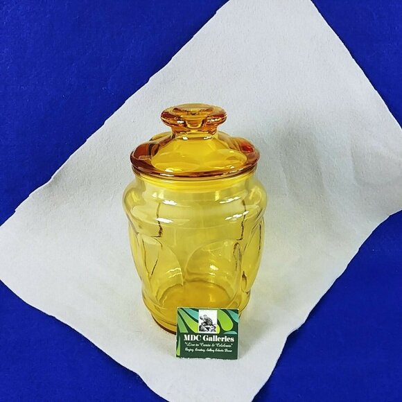 Canister With Sealing Lid Amber Gold Thumbprint Apothecary Design 8" - Picture 1 of 9